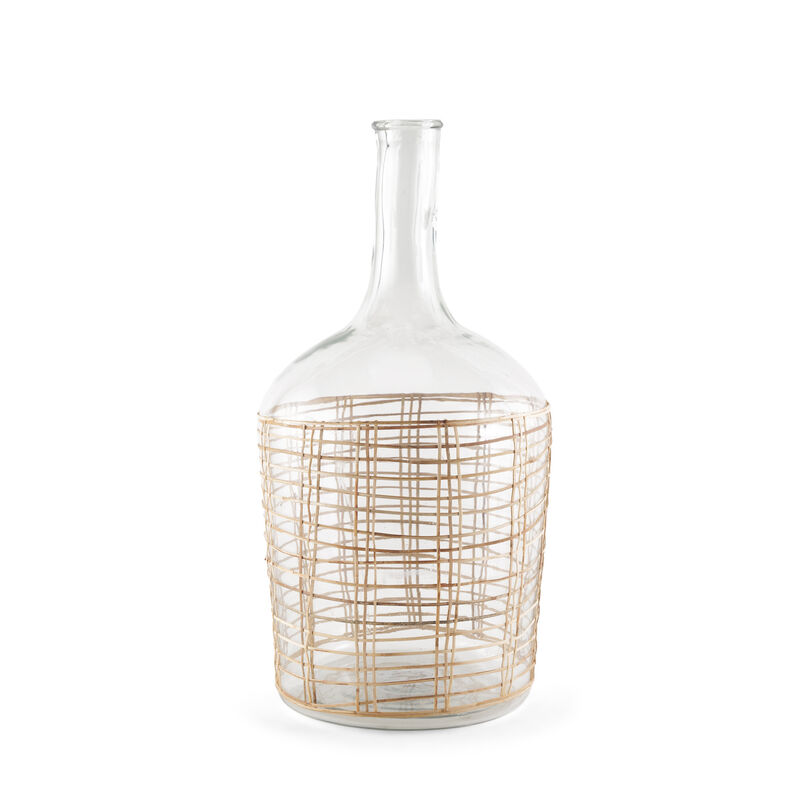 HomeRoots 20" Clear And Natural Glass Round Floor Vase With Wrapped Rattan image number 0
