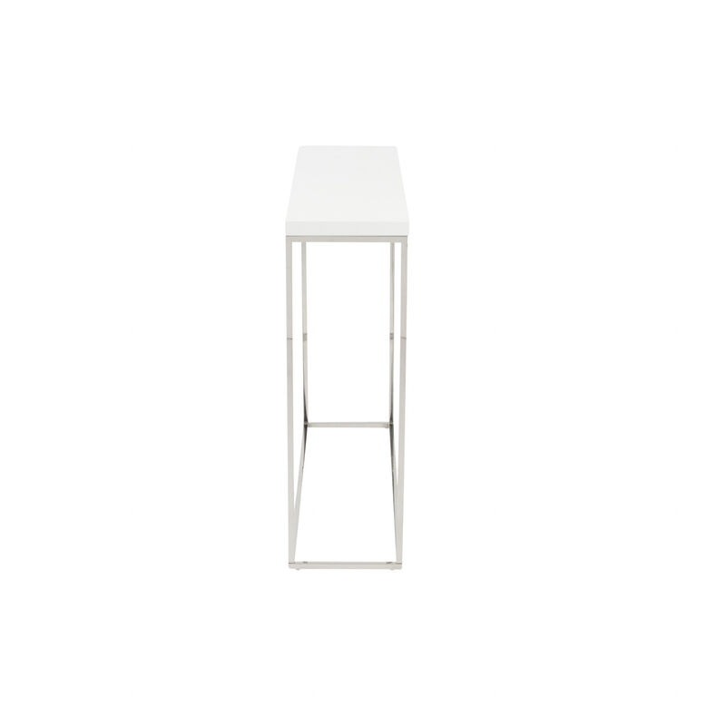 HomeRoots 35" White and Silver Wood and Stainless Steel Frame Console Table image number 2