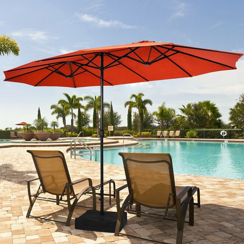 Mondawe 15 Feet Double-Sided Twin Patio Umbrella with Crank and Base image number 2