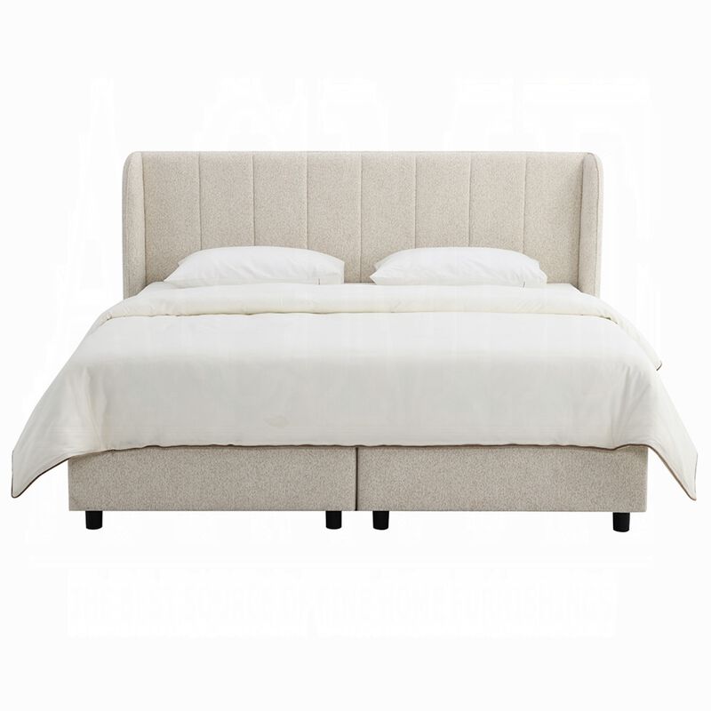 Koe Queen Storage Bed, Wingback, Channel Tufted Beige Chenille Upholstery image number 2