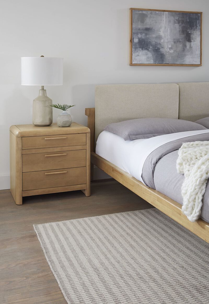 Furano Three Drawer Ash Wood Nightstand in Ginger