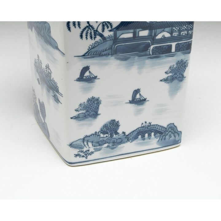 Aa Importing 59745 12 Inch Blue & White Square Jar