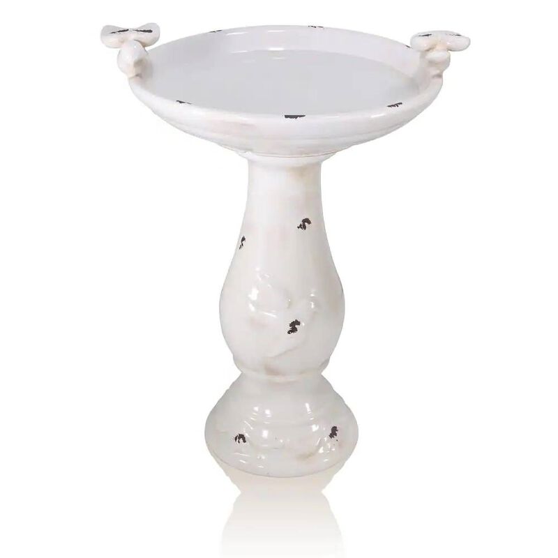 Glazed Ceramic Birdbath for Outdoor Garden Decor and Bird Attraction