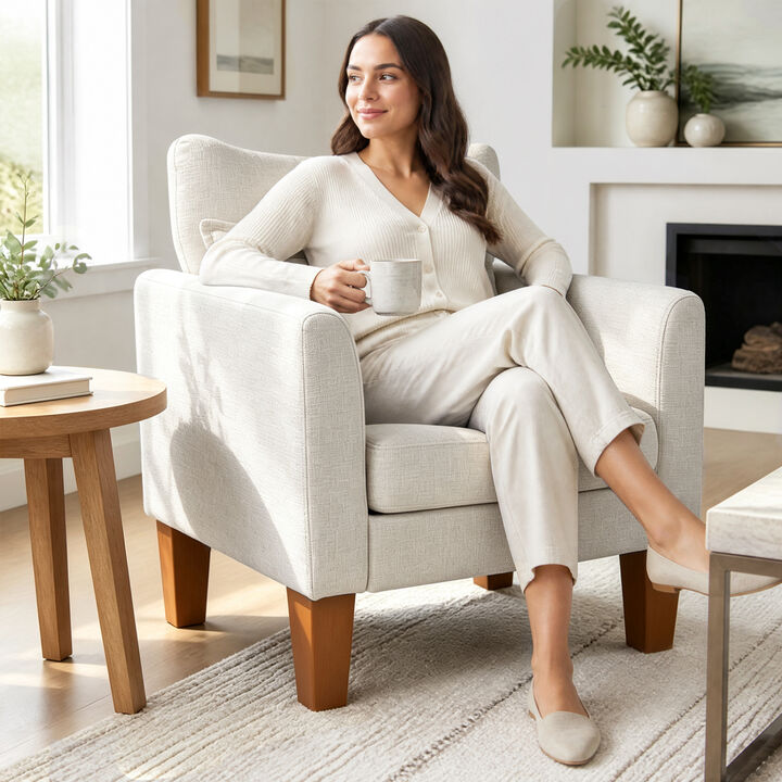 Upholstered Accent Chair with Removable Cushion and Pillow for Bedroom