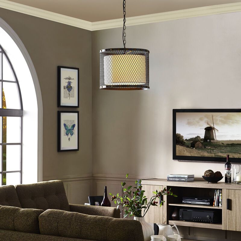 Modway Fortune Steel Metal Ceiling Light Modern Rustic Pendant Chandelier in Antique Silver