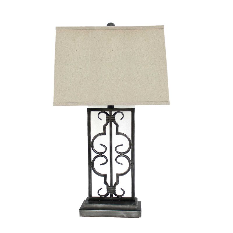 Hivvago 29&quot; Distressed Gray Metal Bedside Lamp With Beige Shade