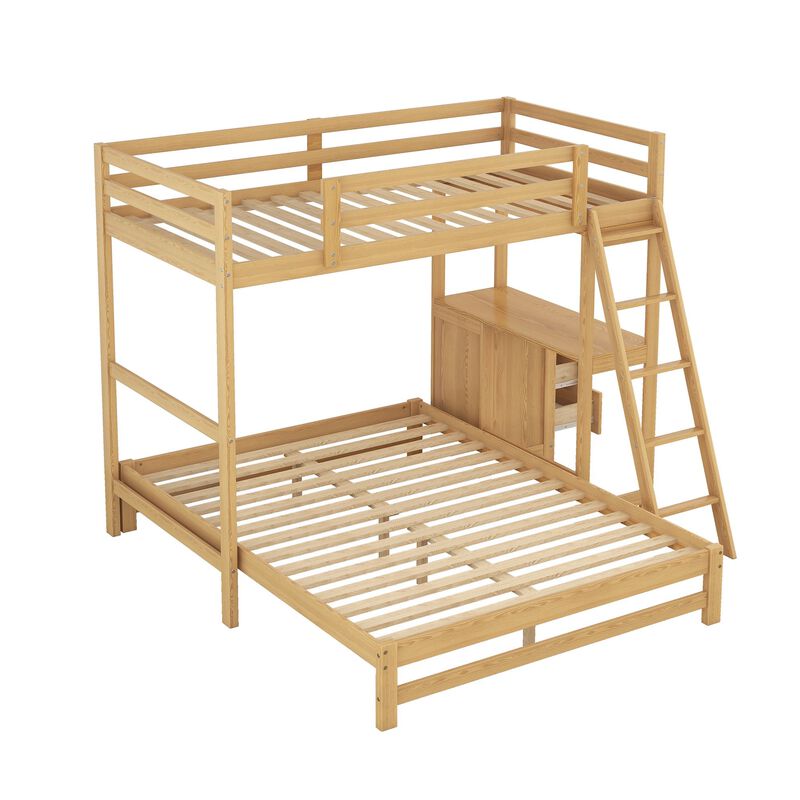 Whisen Morden Design Twin over Full Bunk Bed with Built-in Desk and Three Drawers