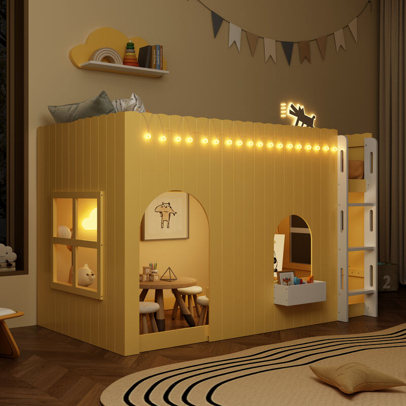 Merax Country-Style Loft Bed with Warm LED Lights image number 2