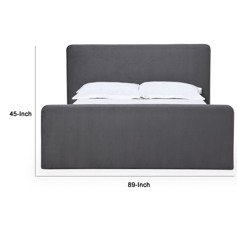 Cave California King Size Platform Bed, Velvet Upholstered, Charcoal Gray - Benzara
