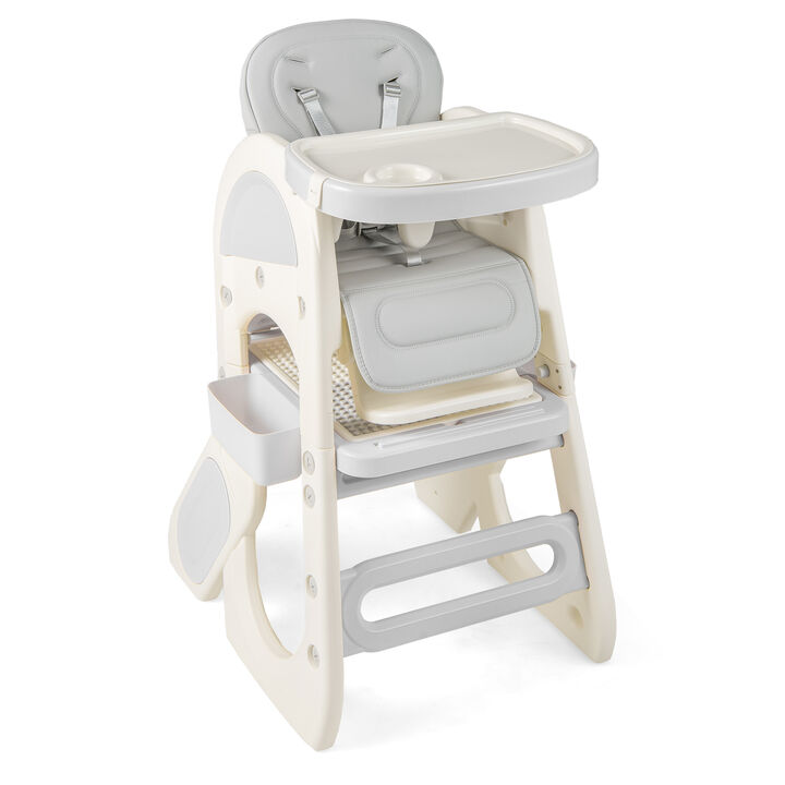 Adjustable Baby High Chair with Double Layer Tray and Reclining Backrest