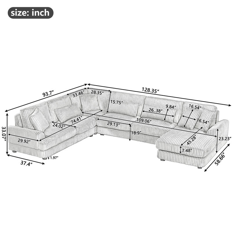Defbux Oversized U‑Shaped Corduroy Sectional Sofa image number 9
