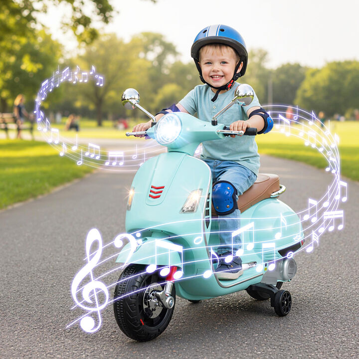 Kids 12V Ride On Motorcycle with Training Wheels and Music System