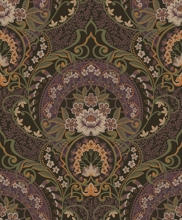 Nasrin Purple Damask Wallpaper