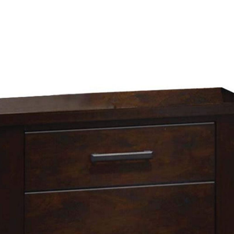 Wooden Nightstand with Two Drawers, Mahogany Brown-Benzara image number 4