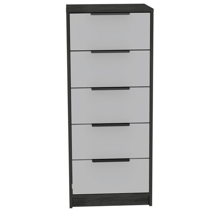 Kaia 5 Drawer Dresser, Vertical Dresser -Smokey Oak / White