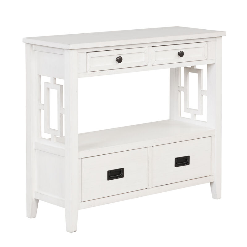 Whisen Farmhouse Style Console Table with 4 Drawers and Storage Shelf - Antique White