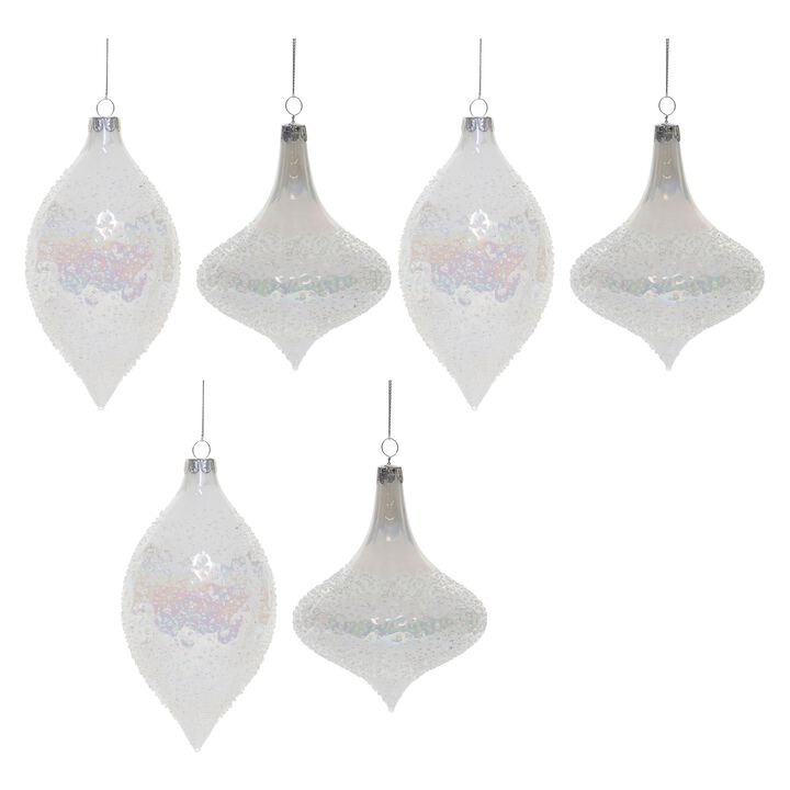 Holiday Iridescent Beaded Glass Onion Ornaments Set of 6 for Festive Display