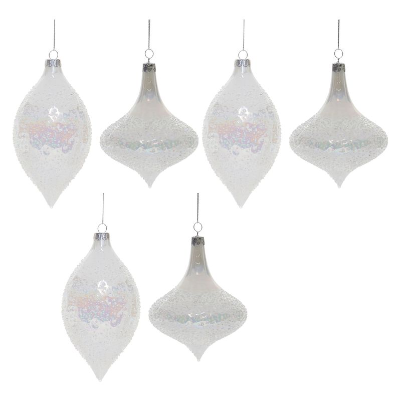Holiday Iridescent Beaded Glass Onion Ornaments Set of 6 for Festive Display image number 0