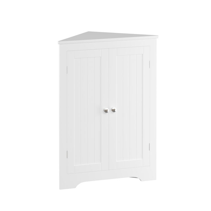 Floor Corner Cabinet with 2 Doors and Adjustable Shelves, Freestanding Narrow Cabinet Organizer, Corner Storage Cabinets for Bathroom