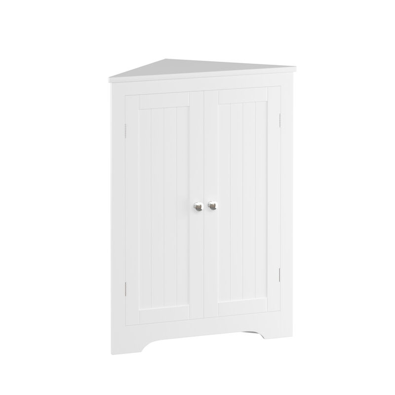 Freestanding Floor Corner Cabinet with 2 Doors and Adjustable Shelves