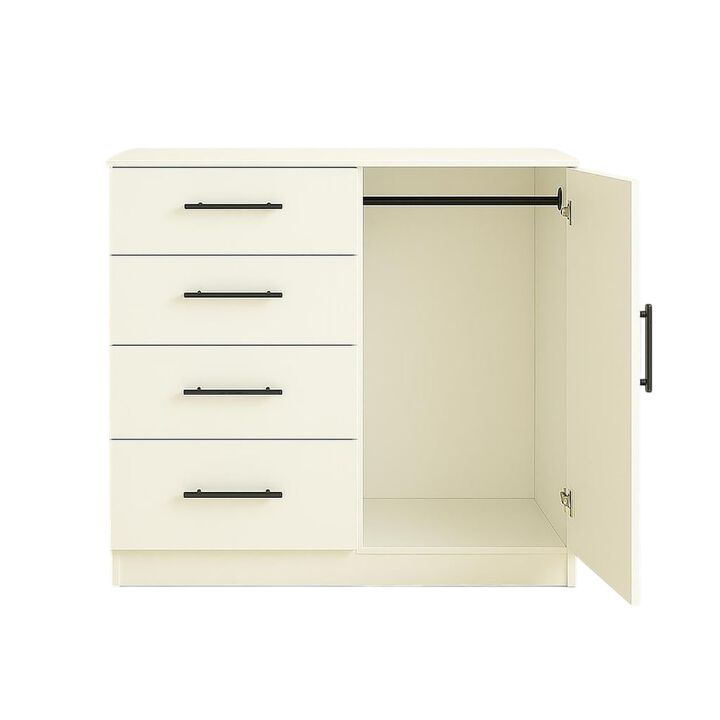 Roby Large Dresser Chest, 4 Drawers w Cabinet, 47 Inch, White Melamine