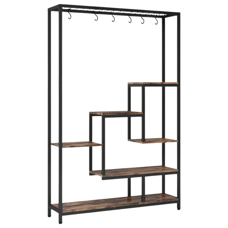 Multi-Functional Industrial Plant Stand &ndash; Metal Wood Frame with 10 Hanging Hooks image number 0