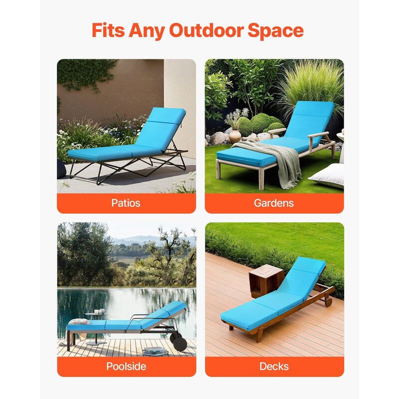 Set of 2 Outdoor Chaise Lounge Cushions, Waterproof & Fade-Resistant, Thick Pads image number 7