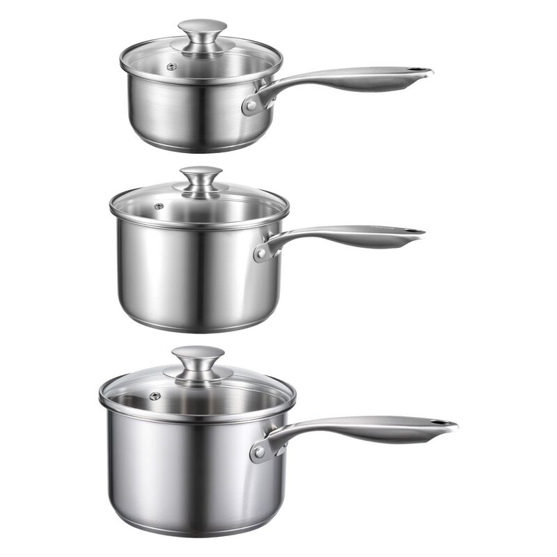 3 Piece Stainless Steel Saucepan Set with Glass Lids Nonstick Pots image number 0