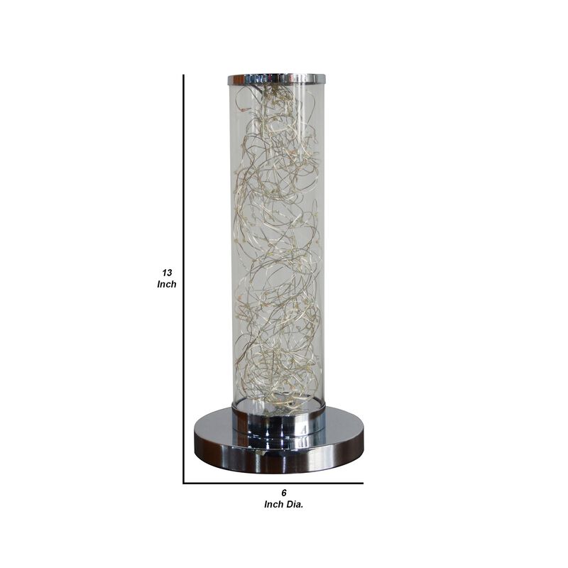 Column Table Lamp with Integrated Multicolored LED, Clear - Benzara