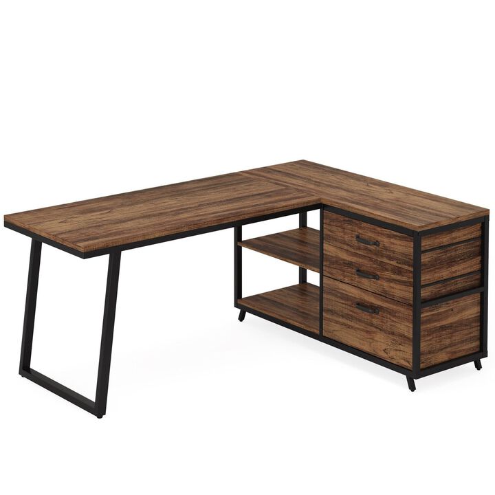 Tribesigns Height Adjustable C-Shaped End Table with Wheels, Walnut Brown Mobile Sofa Side Table with Tiltable Top and Magazine Holder, Rolling Snack Table for Living Room, Bedroom, and Home Office