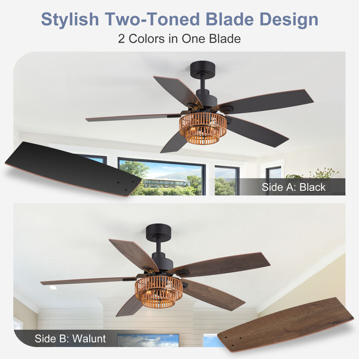 Breezary 52" Ceiling Fan with Lights,Wood Blades, Remote Control, 6 Speeds