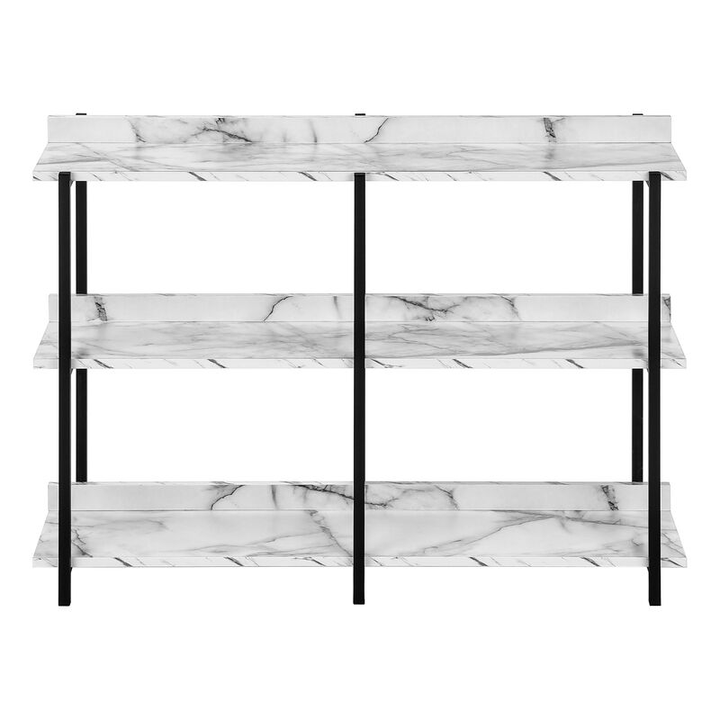HomeRoots 47" White and Black Wood and Metal Faux Marble Console Table With Three Shelves image number 0