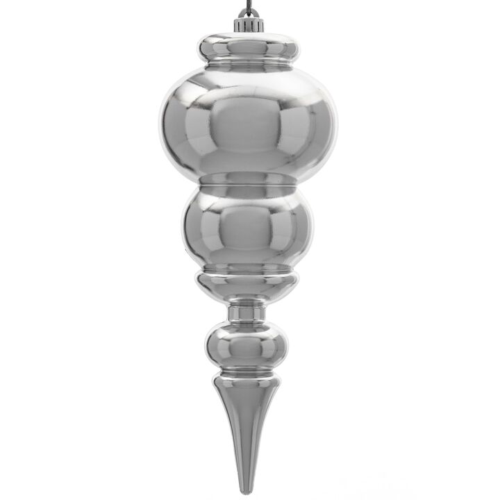 Vickerman 14" Silver Shiny Finial Ornament - Shatterproof Plastic and UV Resistant Material - Ready to Hang - Reliable and Durable - Unique Christmas Tree Ornament
