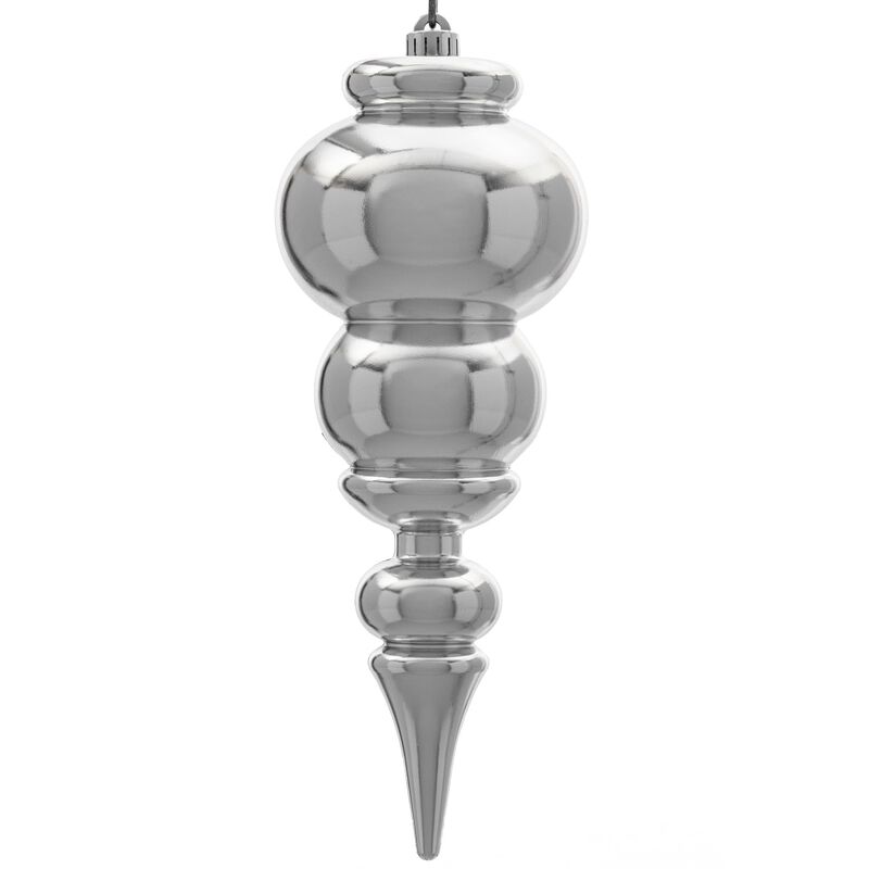 Vickerman 14" Silver Shiny Finial Ornament - Shatterproof Plastic and UV Resistant Material - Ready to Hang - Reliable and Durable - Unique Christmas Tree Ornament image number 0