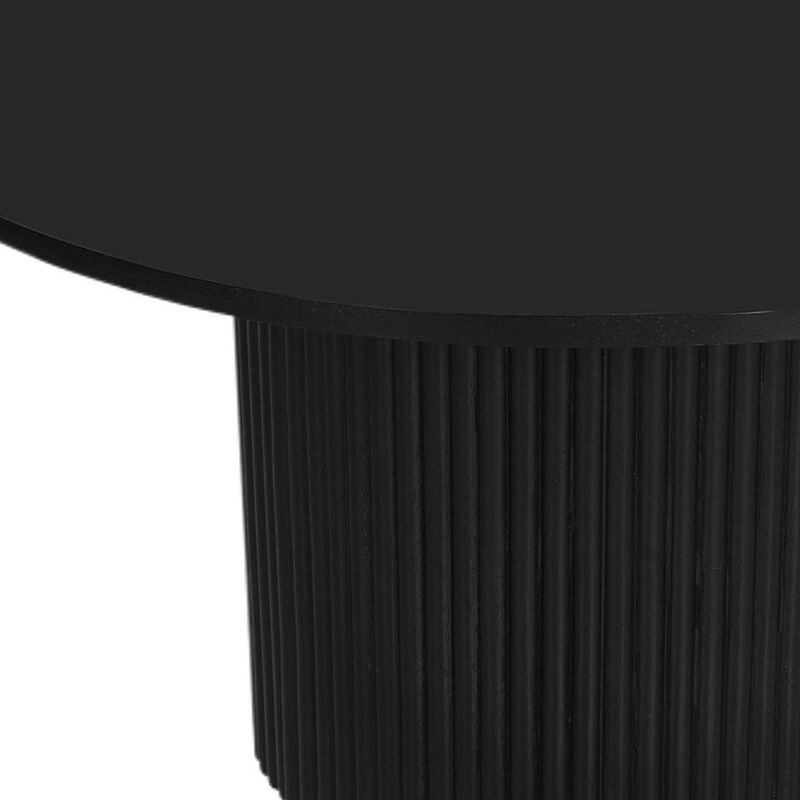 HomeRoots 36" Black Solid Wood Round Pedestal Coffee Table image number 3