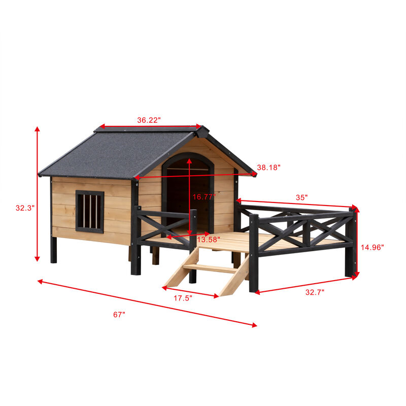 Streamdale Outdoor Large Wooden Cabin House Style Wooden Dog Kennel With Porch
