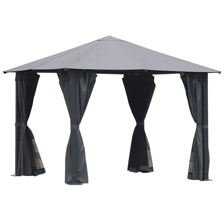 Patio Gazebo 10' x 10' Outdoor Soft Top Canopy Tent with Zippered Mesh Sidewalls, Privacy Curtains, Netting Black