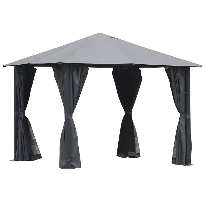 Black Outdoor Haven: 10'x10' Gazebo with Mesh Walls and Curtains