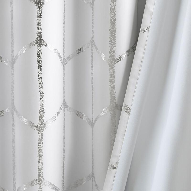Belen Kox White/Silver Metallic Print Total Blackout Curtain Panel, Belen Kox