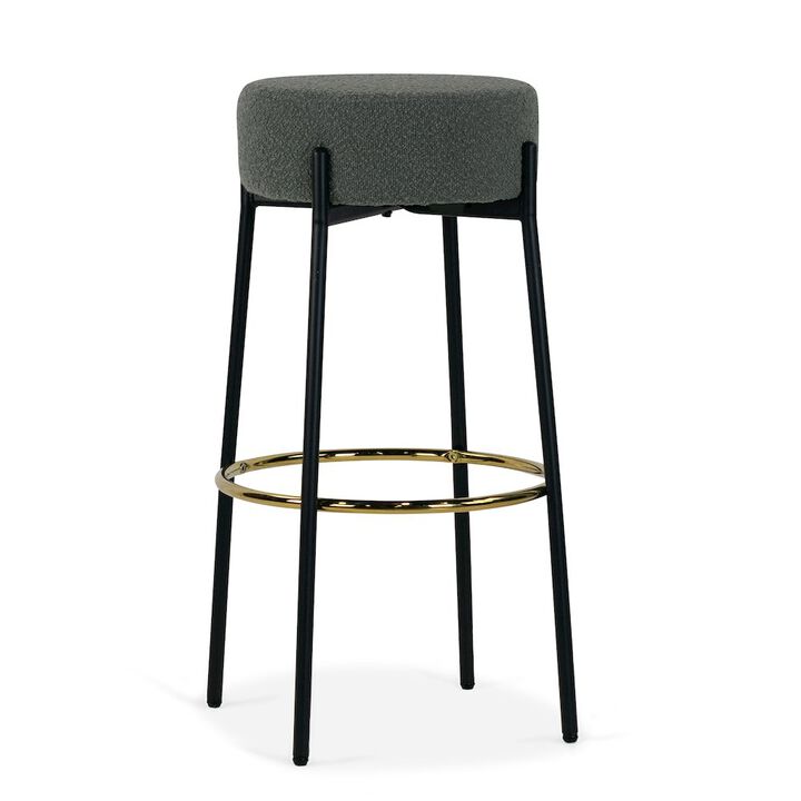 Glamour Home Set of 2 Avon Gray Boucle Backless Bar Stool with Black Metal Legs