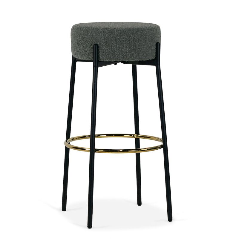 Glamour Home Set of 2 Avon Gray Boucle Backless Bar Stool with Black Metal Legs