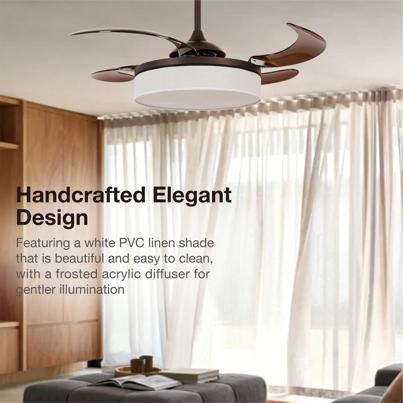 Fanaway Fraser 48" Retractable Blade Ceiling Fan with Light and Remote, Modern Fandelier Ceiling Fan, Patented Design Technology, Stronger Thicker Blades image number 8