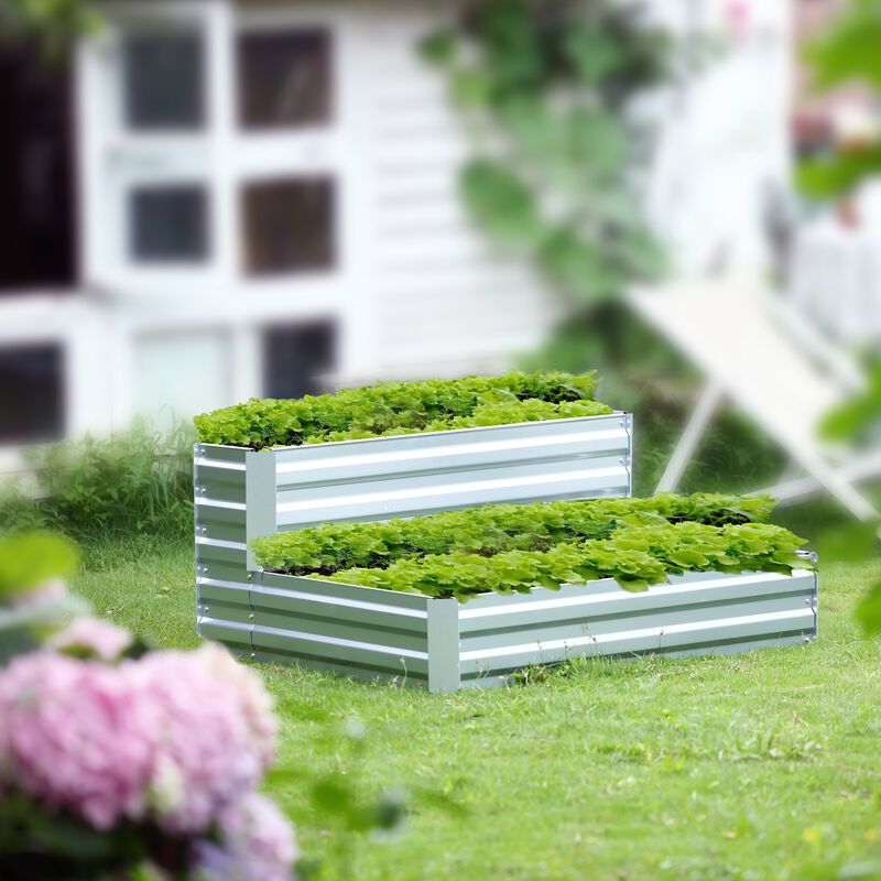 LuxenHome 2-Tier Rectangular Galvanized Steel Raised Garden Bed