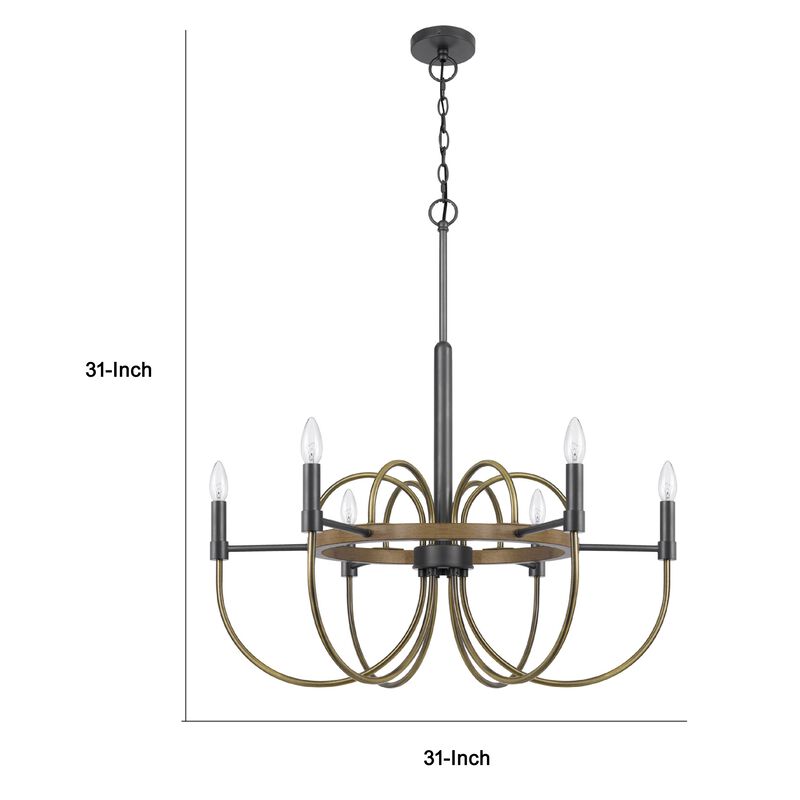 6-Light Candelabra Chandelier, 31 Inch Antique Brass and Dark Bronze image number 7