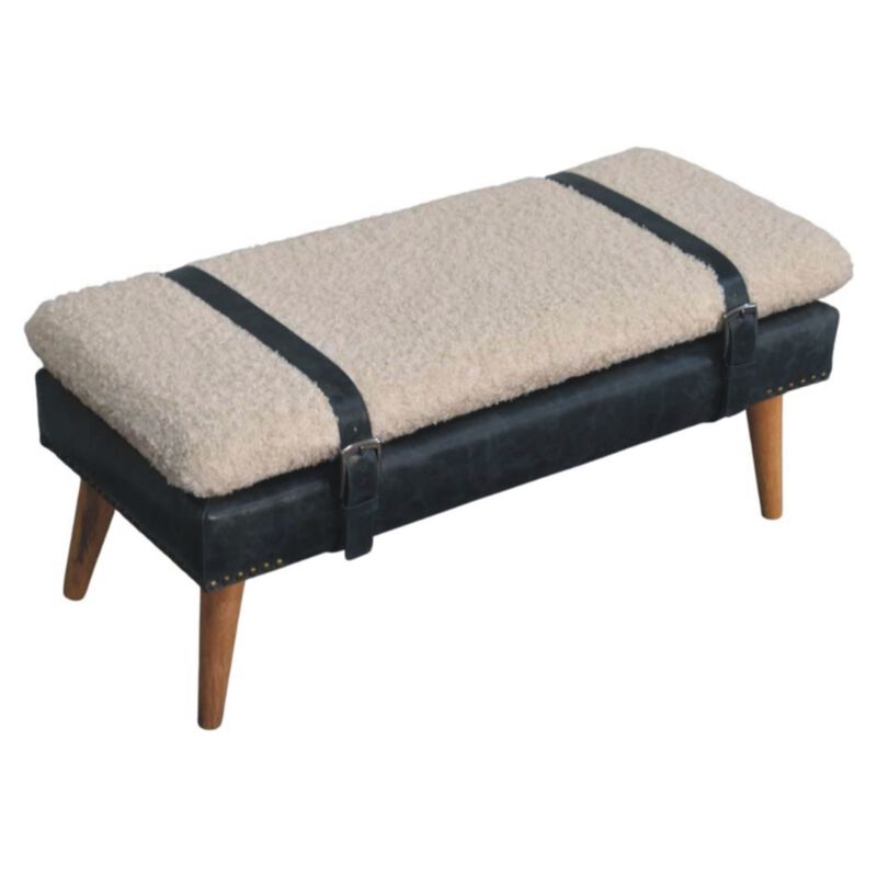 Artisan Furniture Solid Wood Boucle x Black Leather Bench