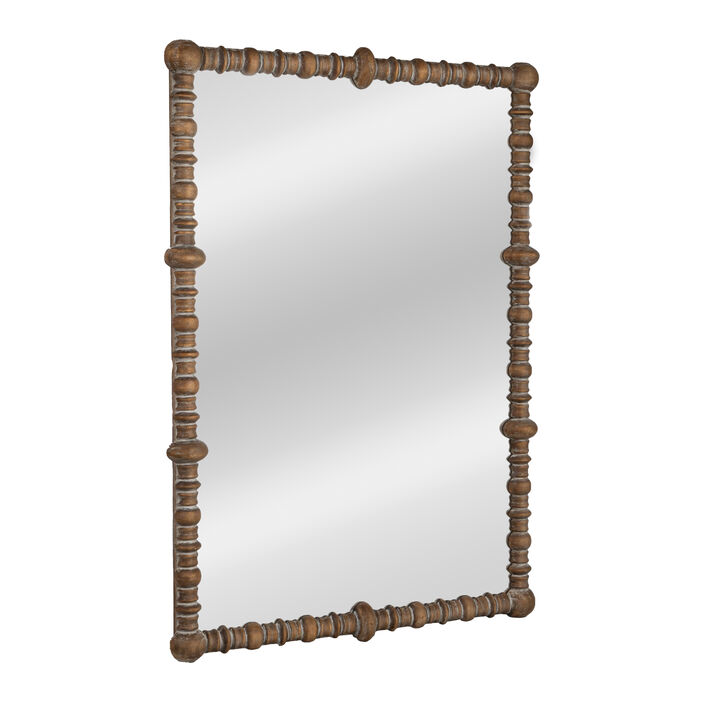 Pine Wood Beaded Dowel Wall Mirror, Distressed