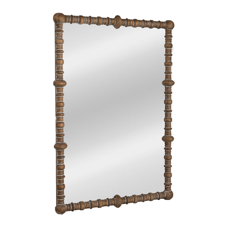 Pine Wood Beaded Dowel Wall Mirror, Distressed image number 0