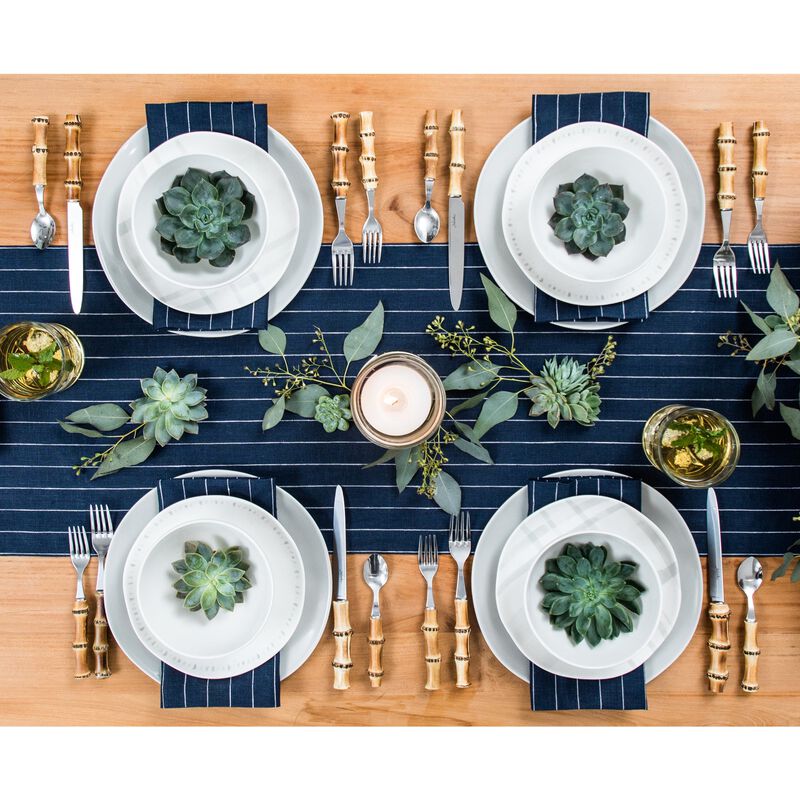 Solino Home Pinstripe 100% Linen Table Runner &ndash; Handcrafted, Machine Washable, Perfect for Holiday and Everyday Dining