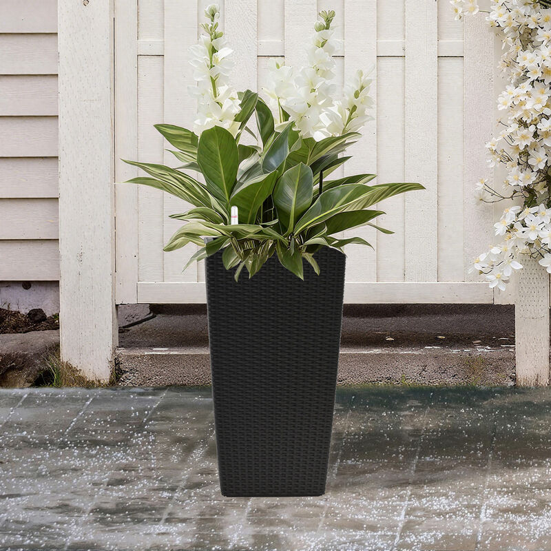 WOW PIONEER 2 Pack High Square Faux Rattan Planters with Automatic Watering System image number 9