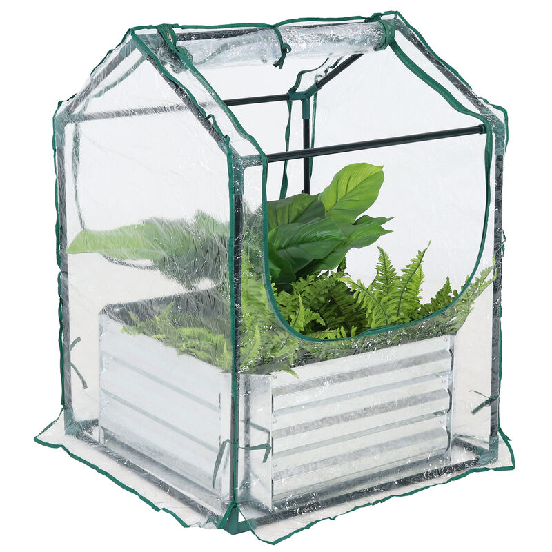 Sunnydaze Galvanized Steel Raised Bed with Greenhouse - Clear - 2 ft x 2 ft